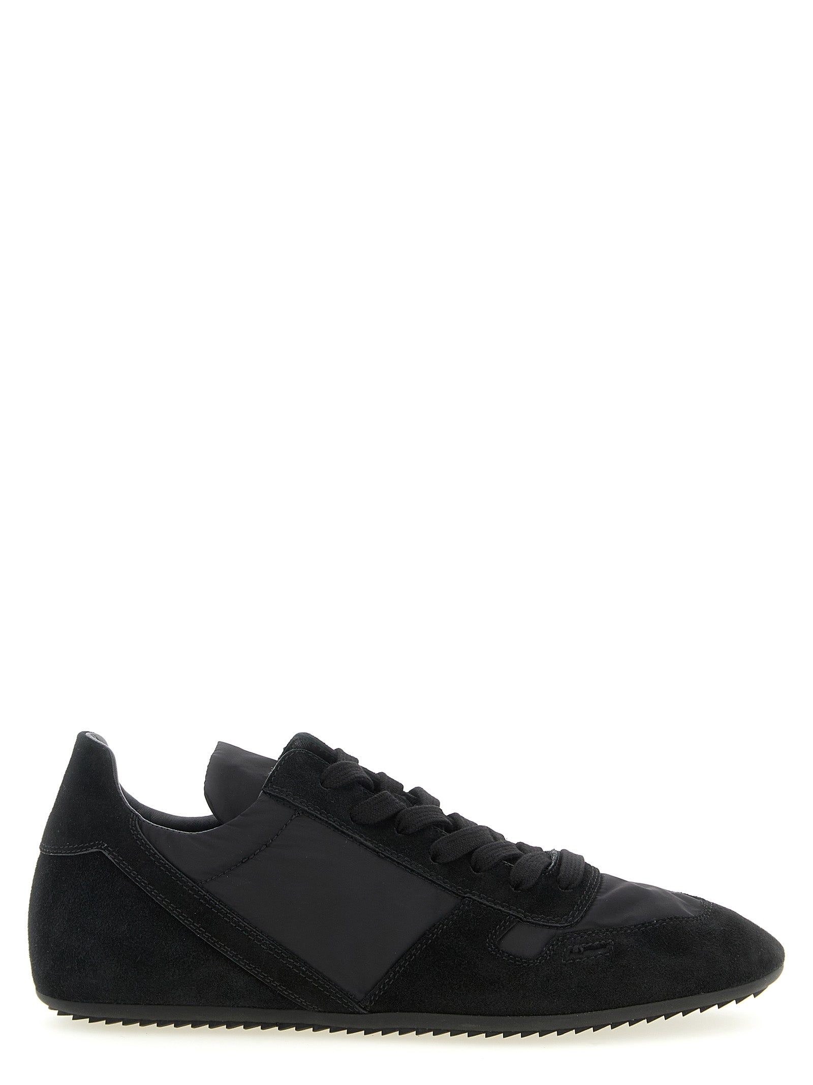 Athletic Sneakers by Rick Owens for men in nylon & calfskin leather black showcases an impeccable silhouette, defined by an impeccable athletic style design that perfectly captures the essence of the Men's Athletic Nylon & Calfskin Leather Sneakers.