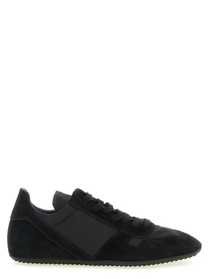 Athletic Sneakers by Rick Owens for men in nylon & calfskin leather black showcases an impeccable silhouette, defined by an impeccable athletic style design that perfectly captures the essence of the Men's Athletic Nylon & Calfskin Leather Sneakers.