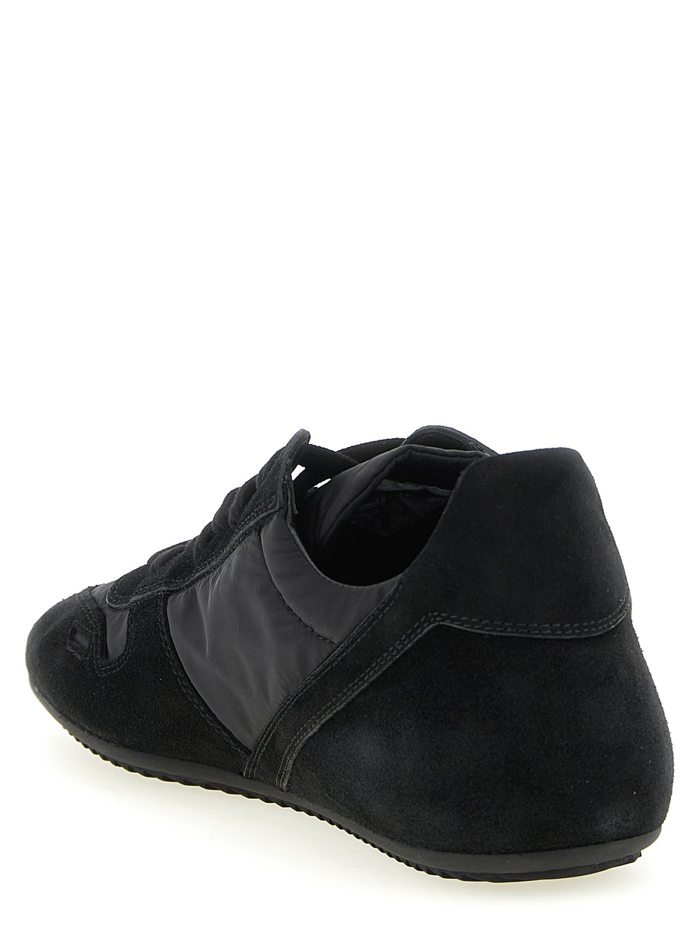 Athletic Sneakers by Rick Owens for men in nylon & calfskin leather black presents a sleek silhouette, perfectly capturing the athletic style essence of Men's Athletic Nylon & Calfskin Leather Sneakers with its sleek design and premium finish.
