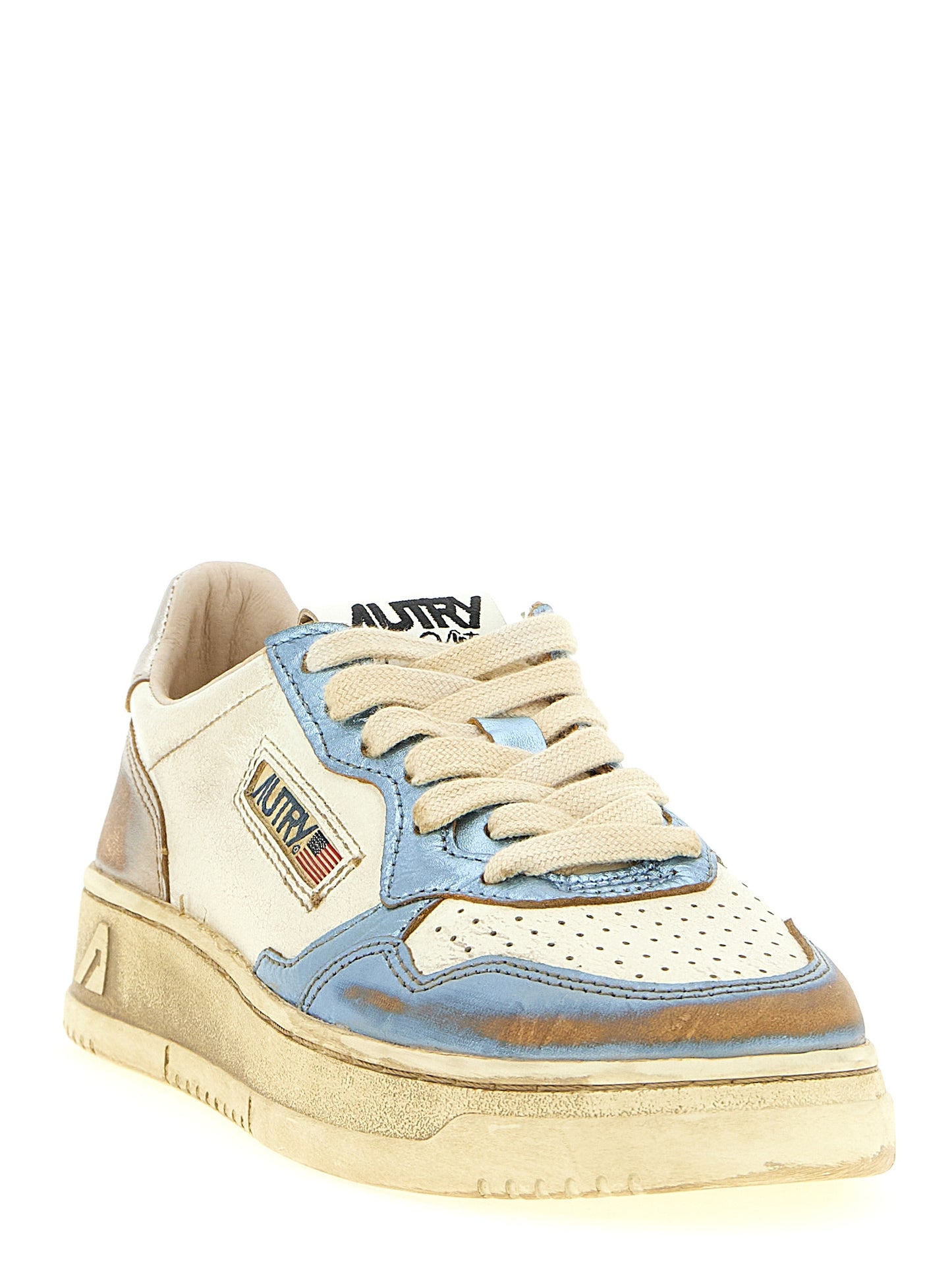 Sneakers by Autry for women in goat leather multicolor presents a sumptuous silhouette, artfully capturing the essence of the Women's Low Top Goat Leather Sneakers with its sumptuous low-top style design.