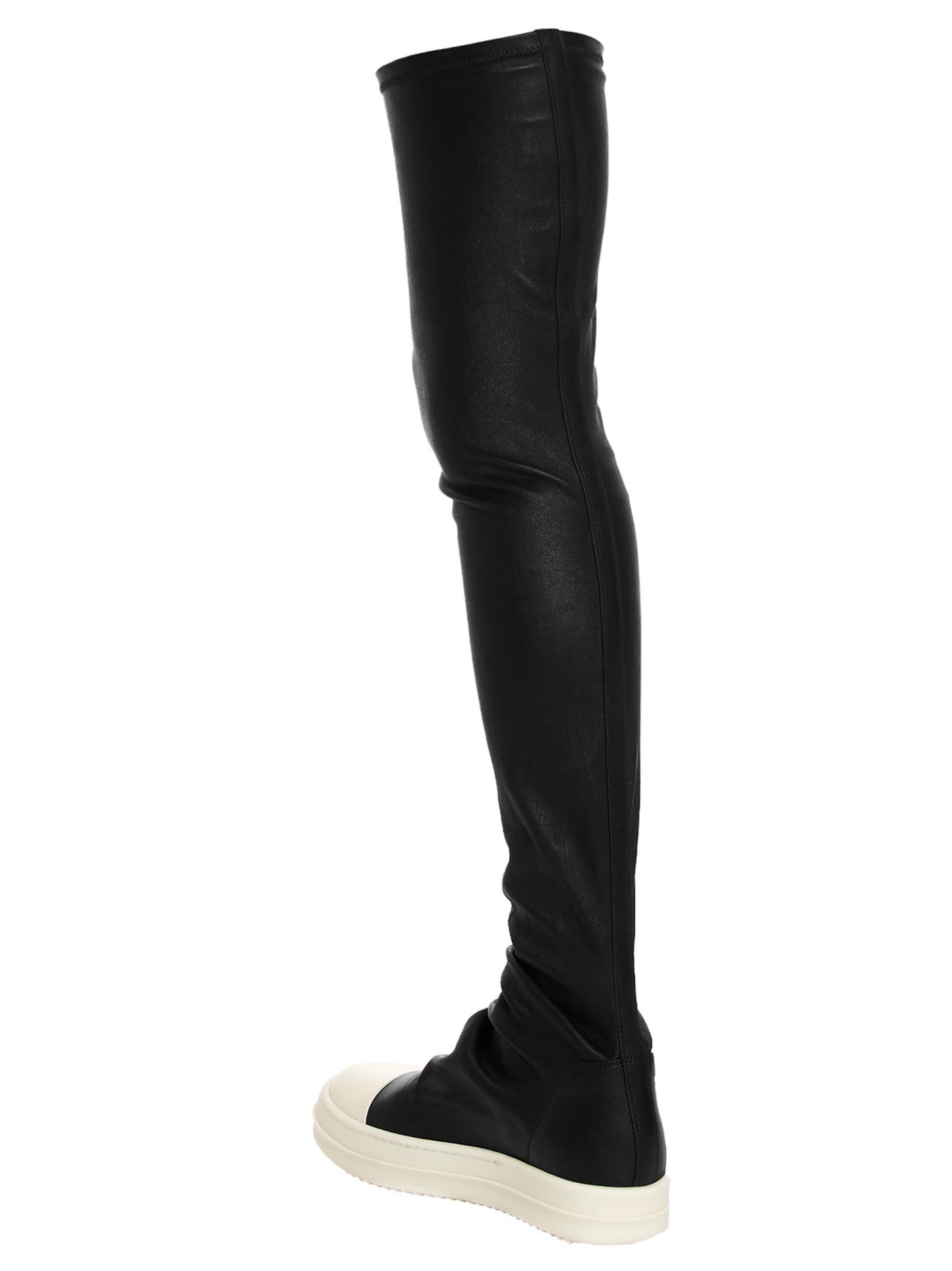 Over-The-Knee Boots by Rick Owens for women in cotton & leather bicolour, black & white showcases a impeccable silhouette as Hug Women's Cotton & Leather Over-The-Knee Boots, artfully defined by a impeccable and a impeccable .