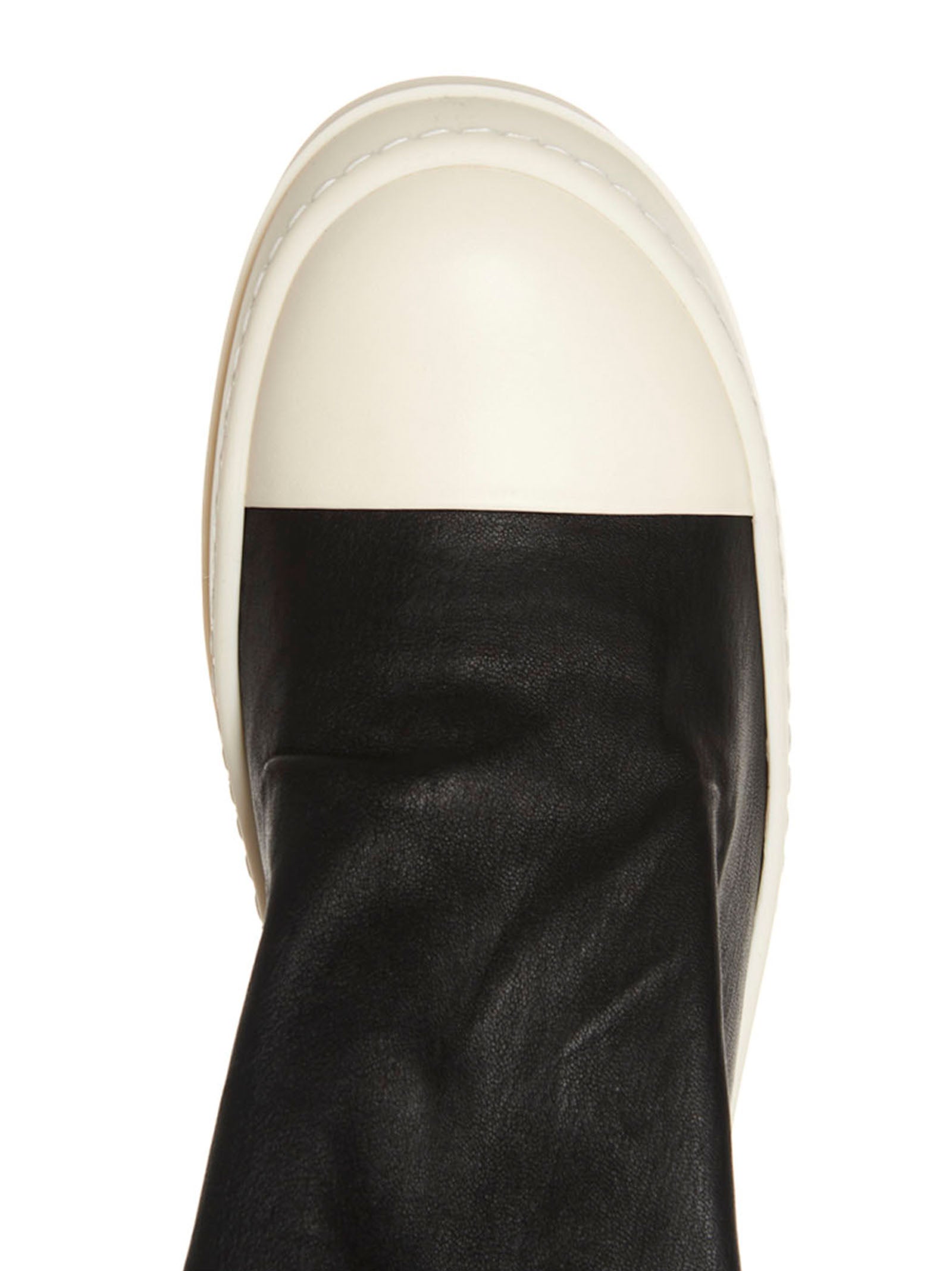 Over-The-Knee Boots by Rick Owens for women in cotton & leather bicolour, black & white features an dynamic silhouette, showcasing the dynamic Hug Women's Cotton & Leather Over-The-Knee Boots design with its distinctive and elegant .