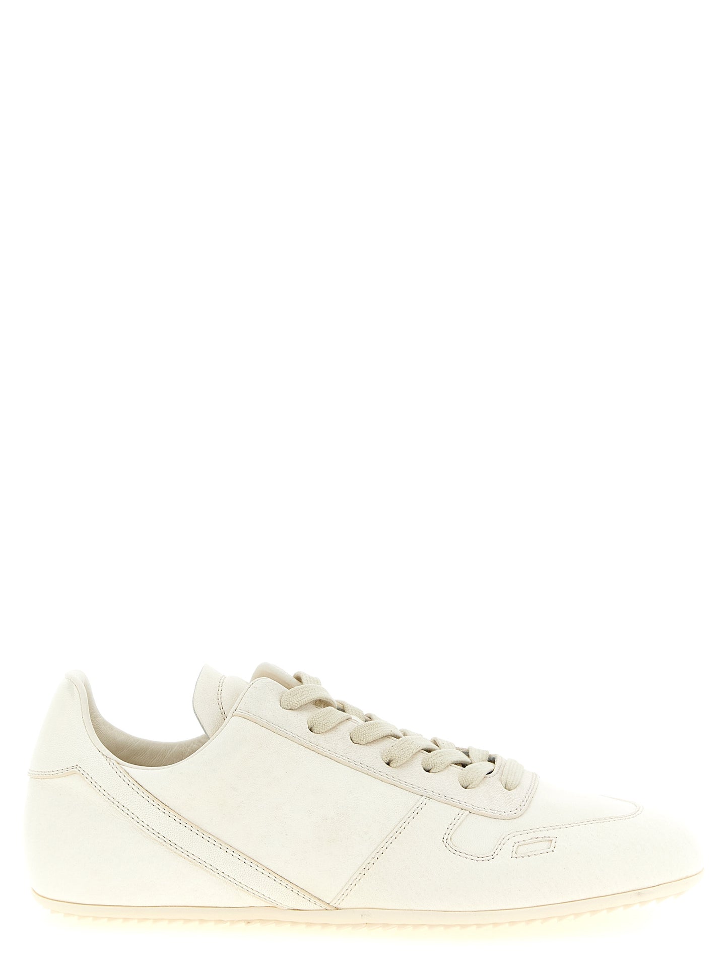 Sneakers by Rick Owens for men in lamb leather white presents a impeccable silhouette as Men's Low Top Lamb Leather Sneakers, expertly defined by a impeccable low-top style for a impeccable, high-fashion look.