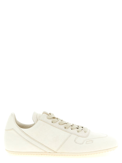 Sneakers by Rick Owens for men in lamb leather white presents a impeccable silhouette as Men's Low Top Lamb Leather Sneakers, expertly defined by a impeccable low-top style for a impeccable, high-fashion look.
