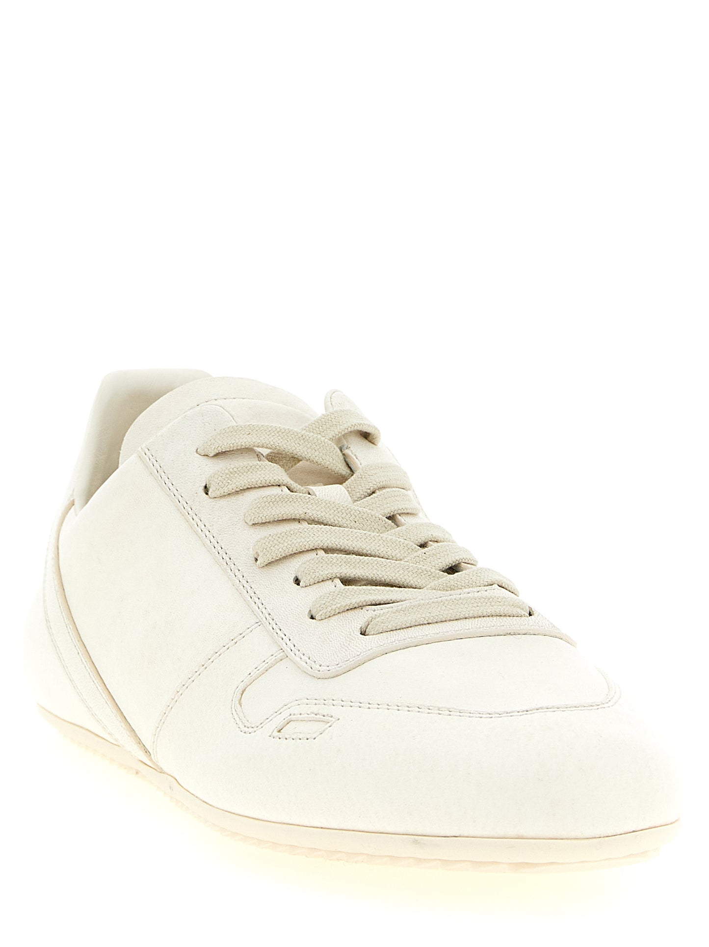 Sneakers by Rick Owens for men in lamb leather white features an timeless silhouette from the Men's Low Top Lamb Leather Sneakers collection, showcasing a signature low-top style with an timeless finish.