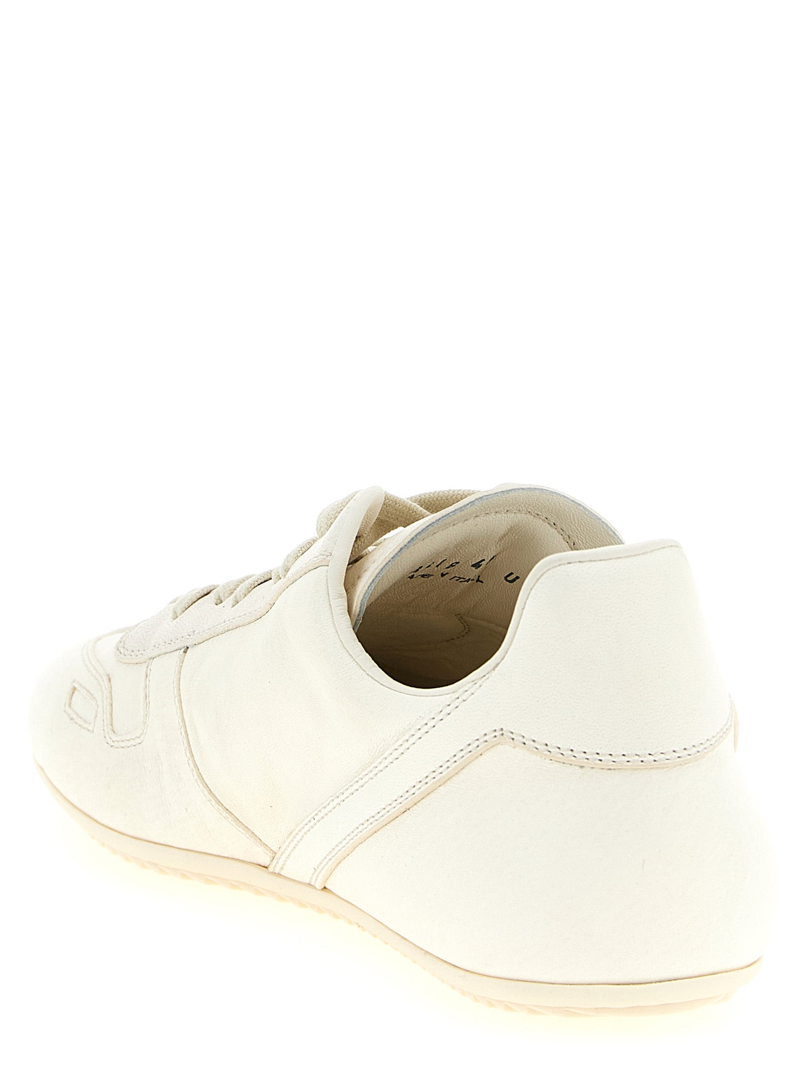 Sneakers by Rick Owens for men in lamb leather white features a chic design, perfectly showcasing the chic low-top style of this Men's Low Top Lamb Leather Sneakers.