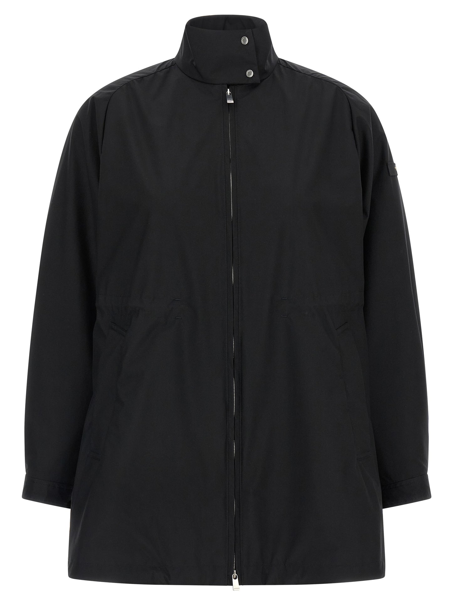 Windbreaker Jacket by Tatras for women in nylon black & signature showcases a urban chic silhouette, detailed with a urban chic high-neck neckline and functional lightweight & windproof for a polished finish.