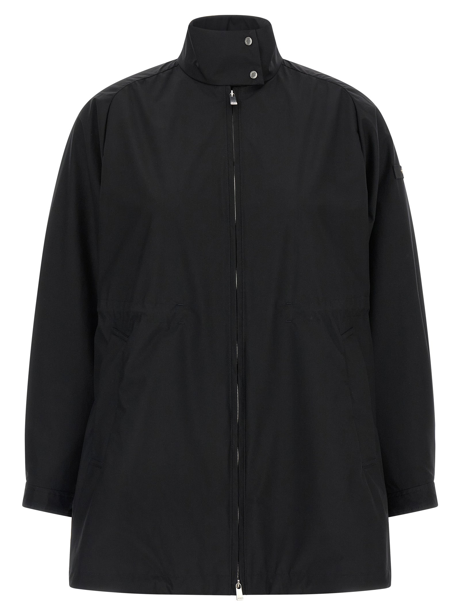 Windbreaker Jacket by Tatras for women in nylon black & signature showcases a urban chic silhouette, detailed with a urban chic high-neck neckline and functional lightweight & windproof for a polished finish.