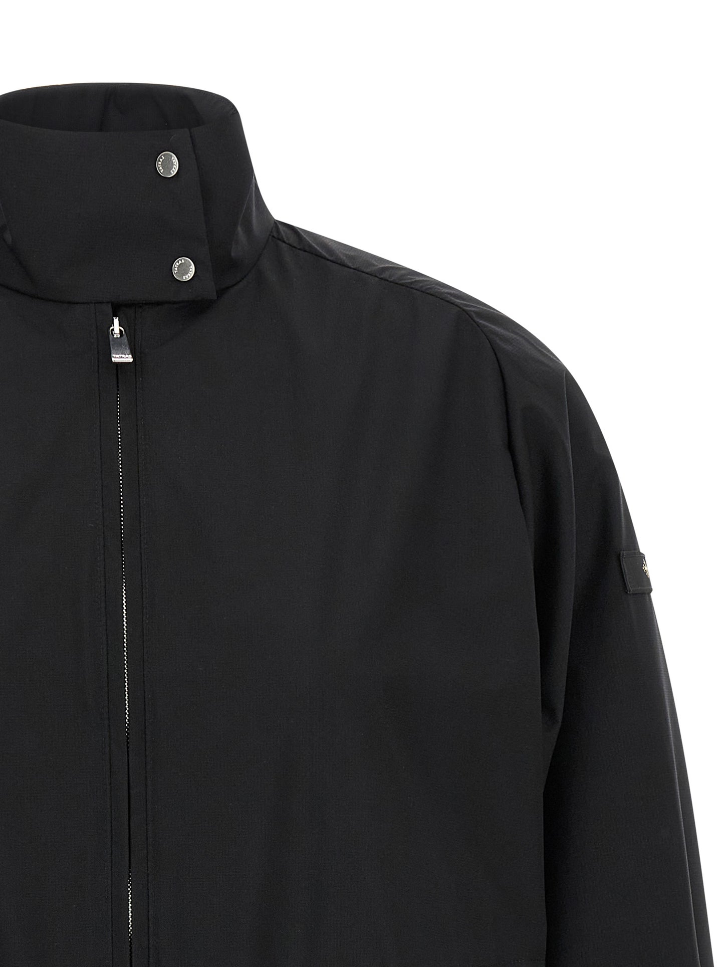 Windbreaker Jacket by Tatras for women in nylon black & signature features an magnificent silhouette, showcasing the sophisticated high-neck neckline and functional lightweight & windproof for a premium, magnificent look.