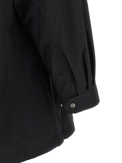 Windbreaker Jacket by Tatras for women in nylon black & signature presents a resilient silhouette, artfully detailed with a sophisticated high-neck neckline and functional lightweight & windproof for a resilient finish.