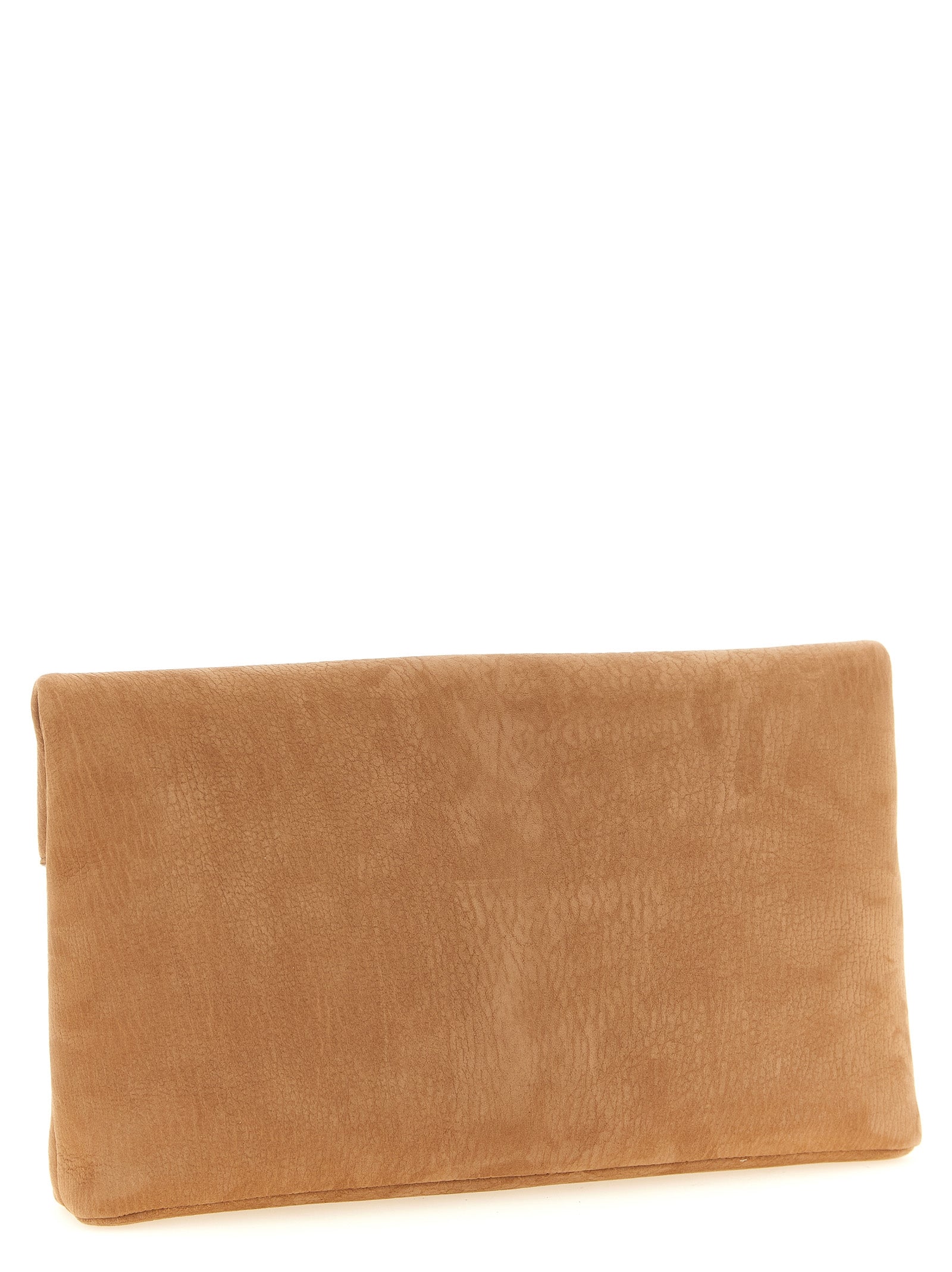 Envelope Clutch Handbag by Saint Laurent for women in polyester cotton & lamb leather brown showcases a sculptural silhouette, featuring a secure flap & magnetic, ample , and versatile for a sculptural finish.