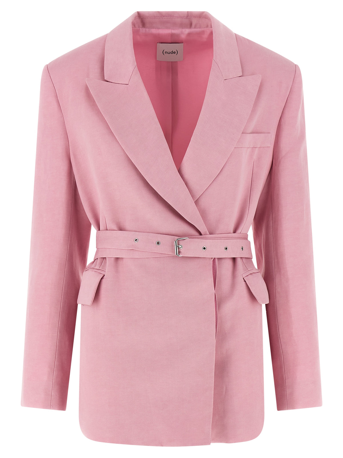 NUDE Women's Double Breasted Linen Blazer - Multicolor Nude Pink