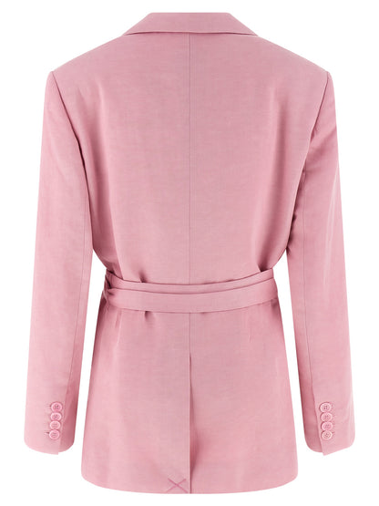 NUDE Women's Double Breasted Linen Blazer - Multicolor Nude Pink