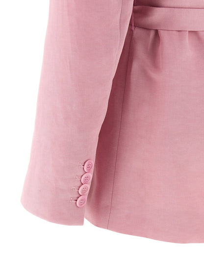 NUDE Women's Double Breasted Linen Blazer - Multicolor Nude Pink