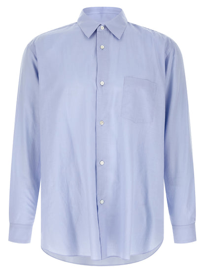 SSSTEIN Japanese Men's Long-Sleeve Cotton & Silk Shirt - Light Blue