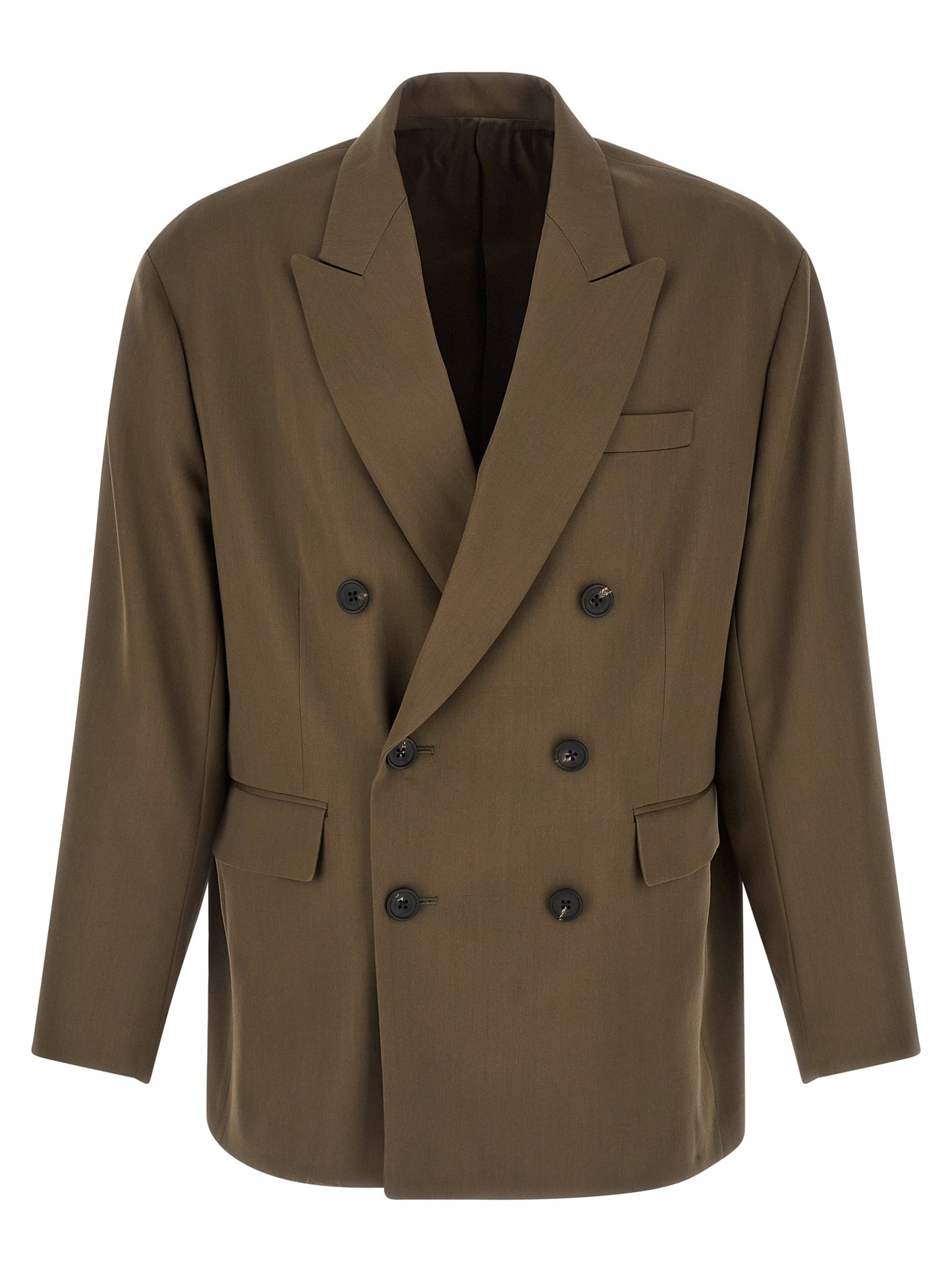 Blazer by SSSTEIN for men in cupro wool bicolour, green & horn showcases a discerning silhouette, elegantly detailed with a sophisticated and premium for a truly discerning finish.