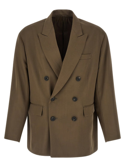 Blazer by SSSTEIN for men in cupro wool bicolour, green & horn showcases a discerning silhouette, elegantly detailed with a sophisticated and premium for a truly discerning finish.