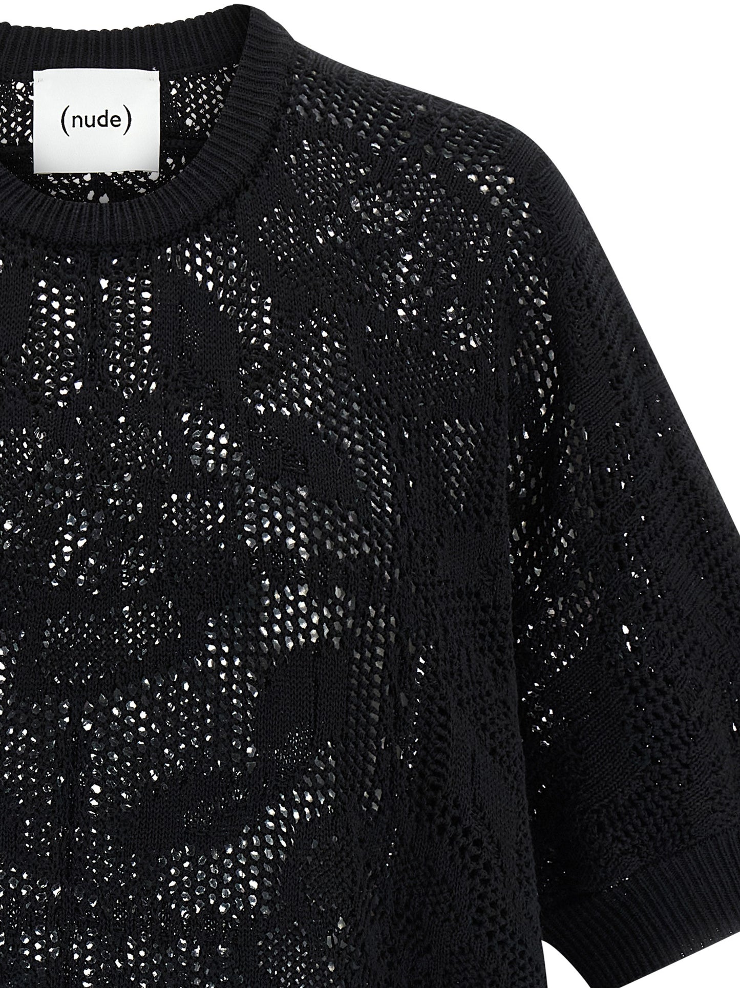 Cardigan by NUDE for women in cotton black & nude features an impeccable silhouette, showcasing a sophisticated crew asymmetric neckline and detail for a truly impeccable finish.
