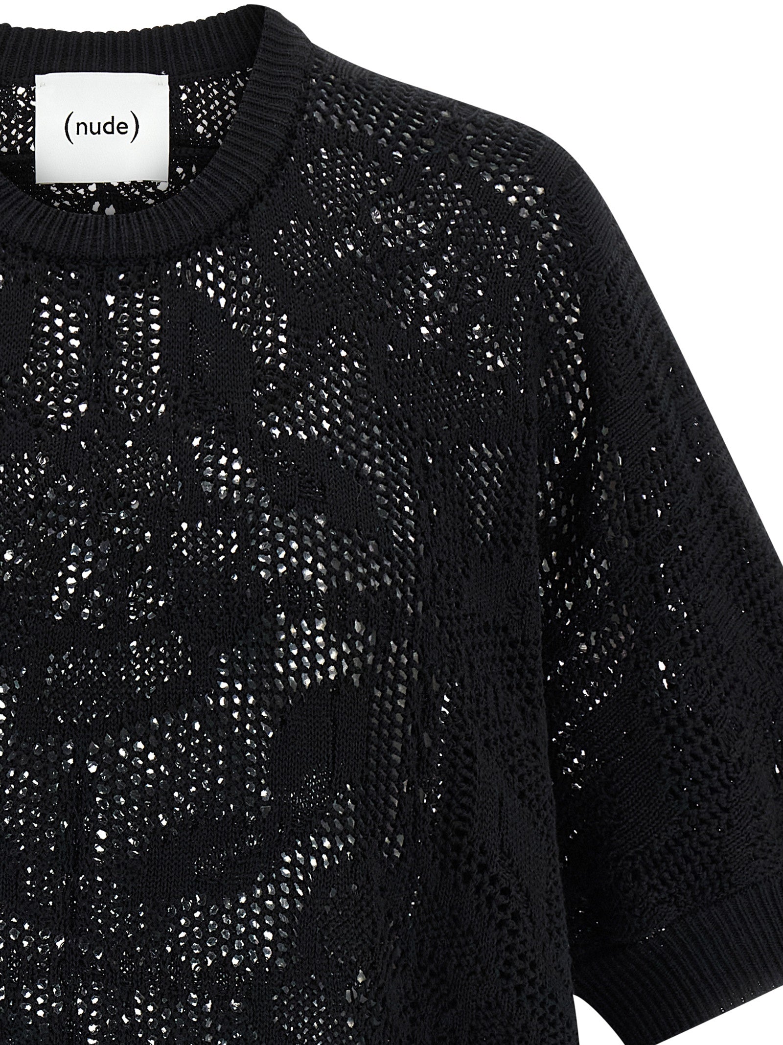 Cardigan by NUDE for women in cotton black & nude features an impeccable silhouette, showcasing a sophisticated crew asymmetric neckline and detail for a truly impeccable finish.