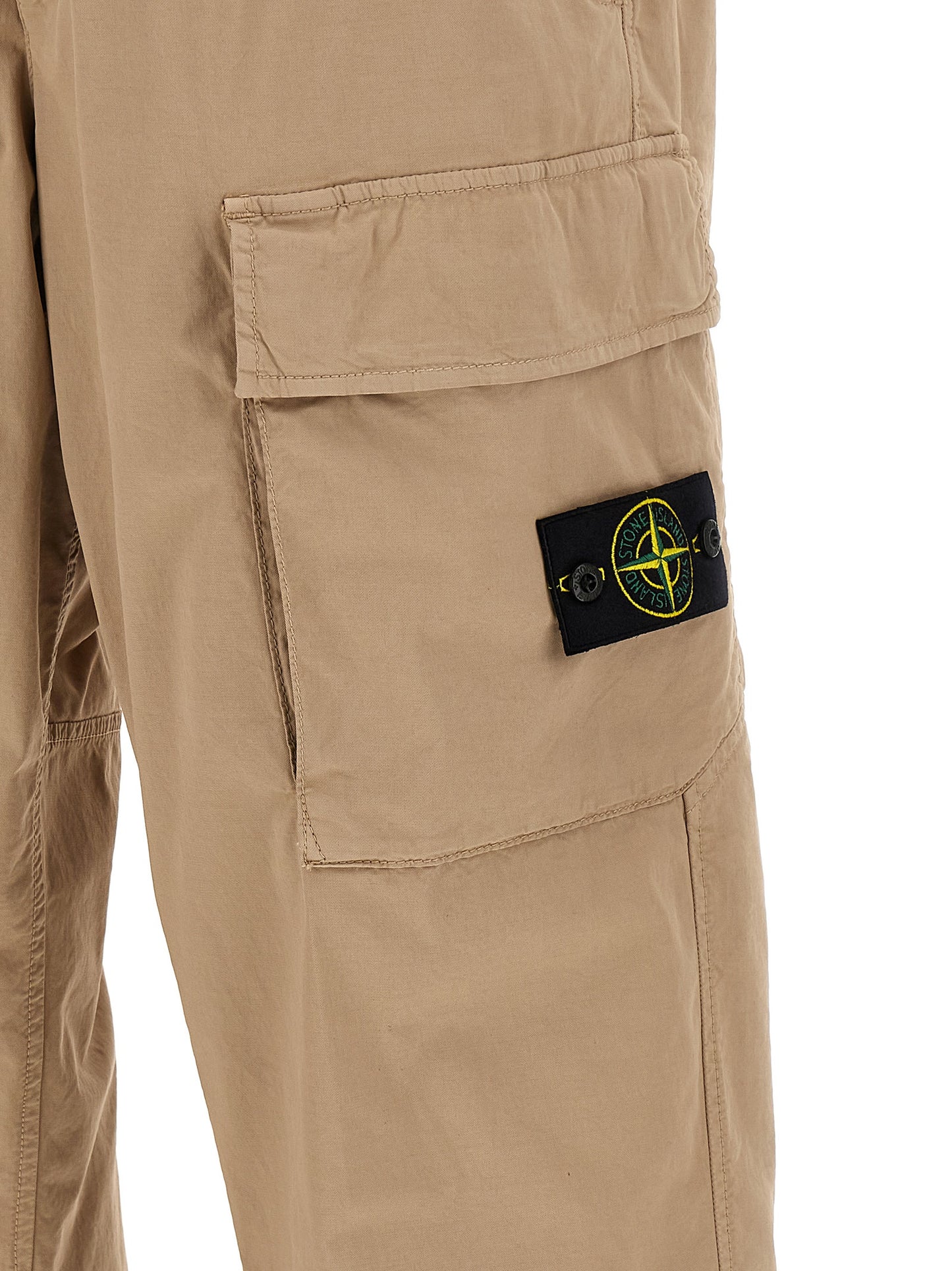 Cargo Pants by Stone Island for men in stretch organic cotton twill beige & signature features a sartorial silhouette, showcasing a sophisticated with a refined long and elegant .