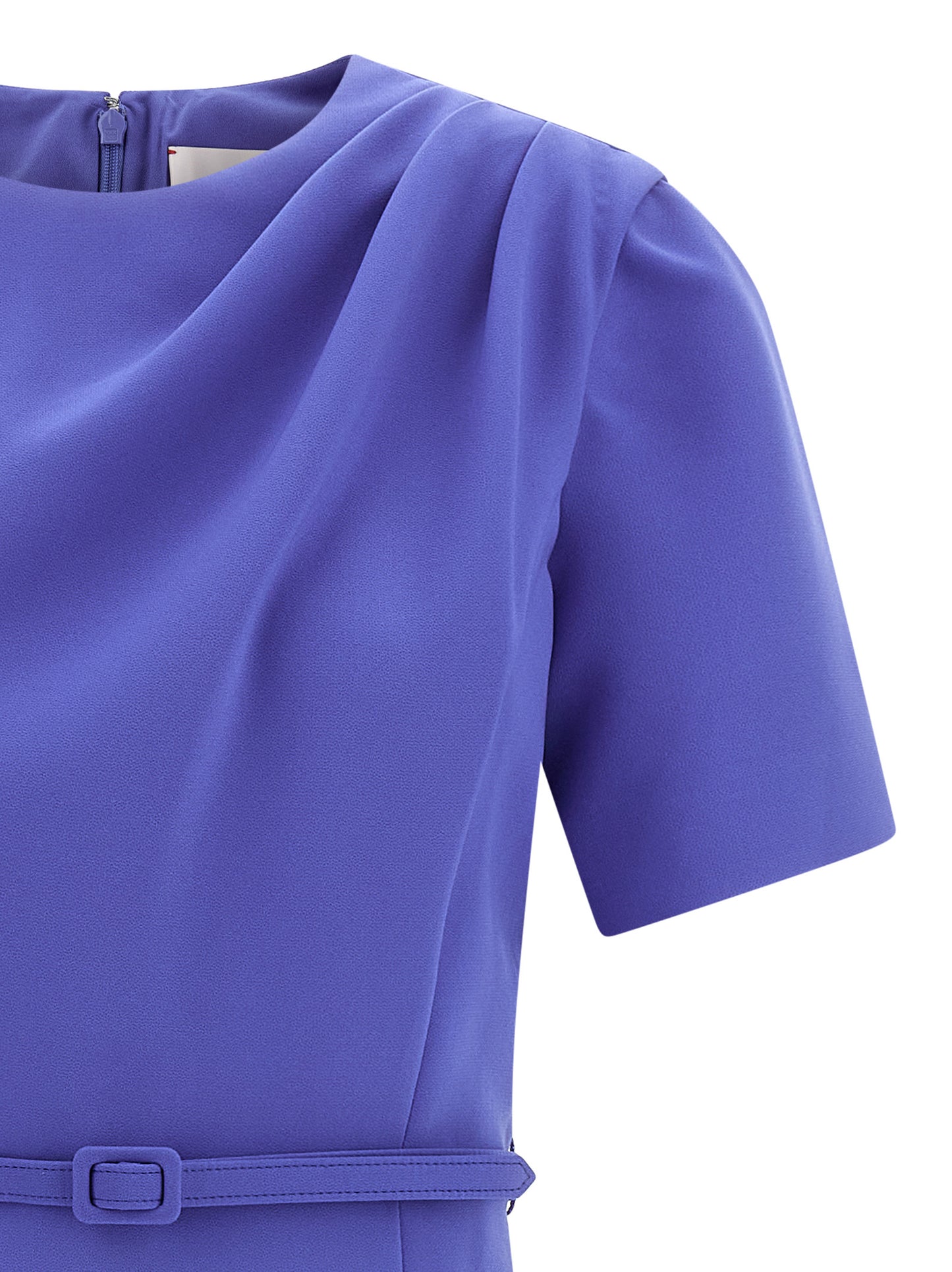 Dress by Carolina Herrera for women in polyester & polyurethane blue presents a sinuous silhouette, showcasing a sophisticated crew neckline and detailed with a sinuous midi for a refined finish.