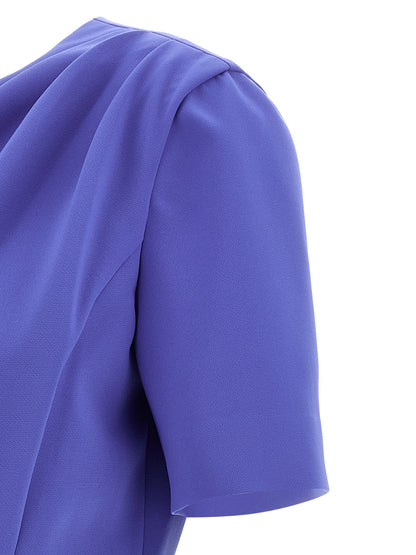 Dress by Carolina Herrera for women in polyester & polyurethane blue features an eye catching silhouette with a sophisticated , elegant , and a refined midi for a eye catching aesthetic.