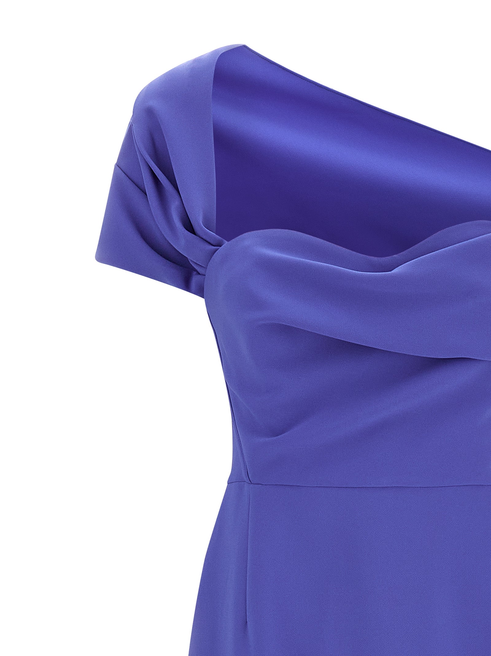 Dress by Carolina Herrera for women in polyester & polyurethane blue features an eye catching silhouette with a sophisticated split neckline, elegant , and a refined maxi long for a eye catching aesthetic.