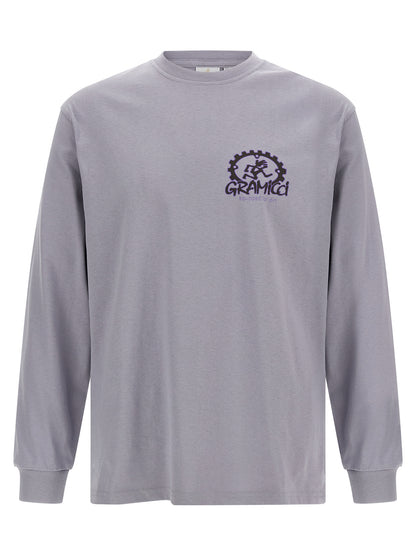 Activewear T-Shirt by Gramicci for men in cotton purple & print presents a kinetic silhouette, showcasing the kinetic long-sleeve and crew neckline alongside functional for a premium, athletic look.