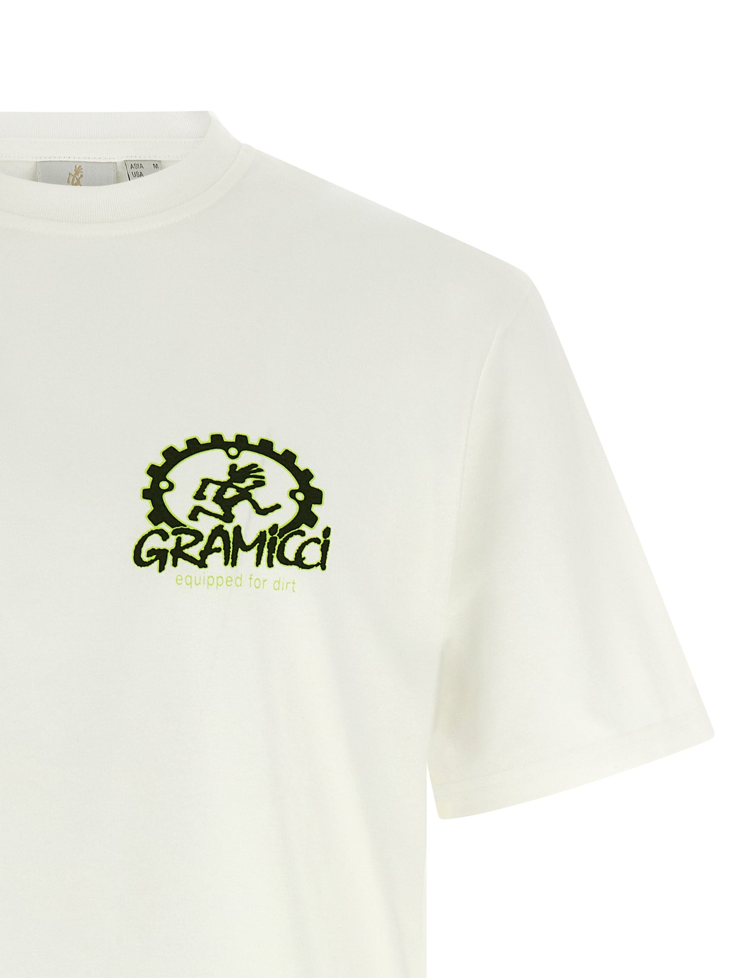 Activewear T-Shirt by Gramicci for men in cotton white & print features a sporty silhouette with and crew neckline, showcasing innovative for a sporty finish.