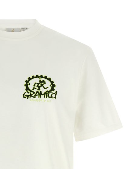Activewear T-Shirt by Gramicci for men in cotton white & print features a sporty silhouette with and crew neckline, showcasing innovative for a sporty finish.