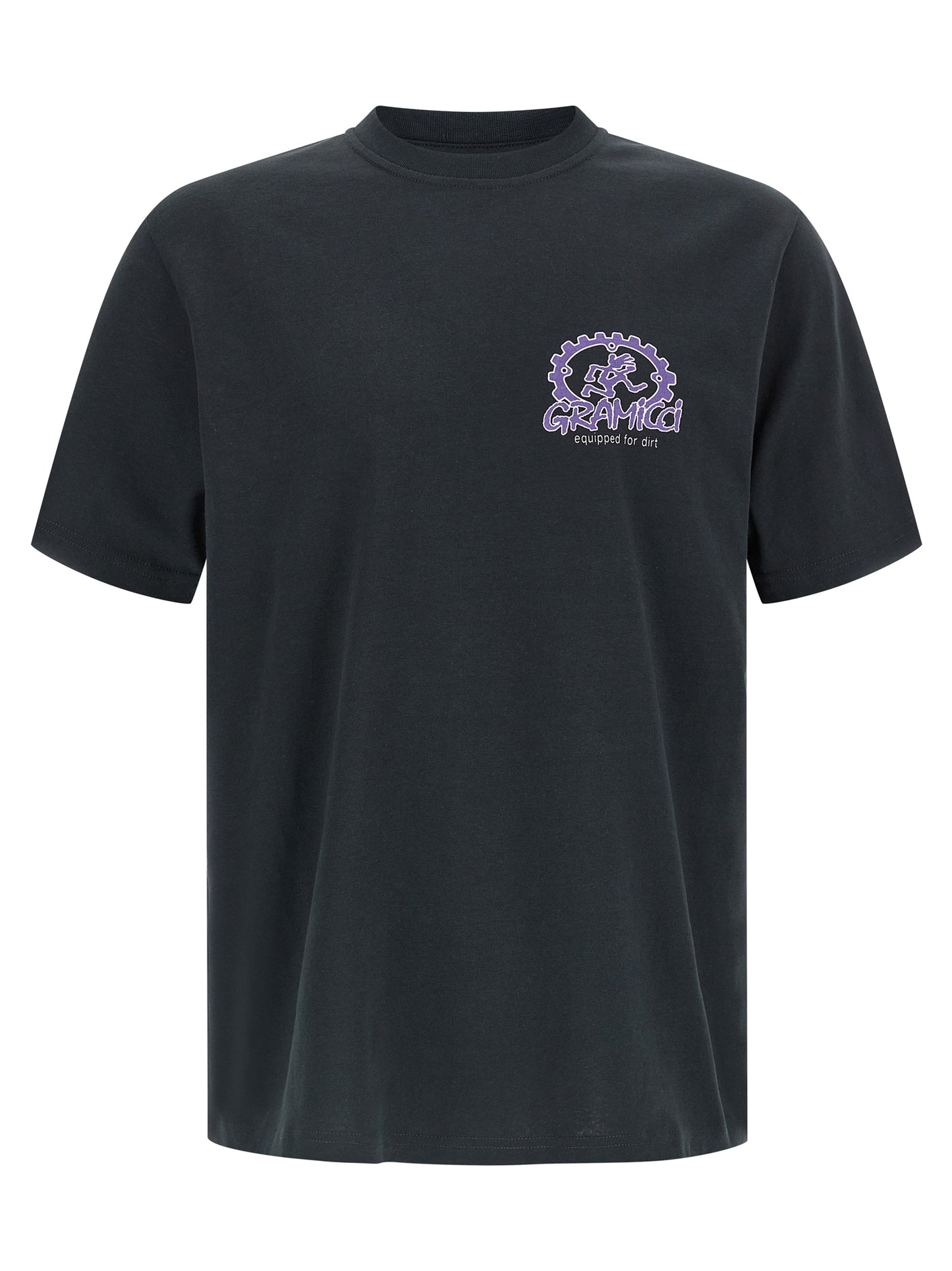 Activewear T-Shirt by Gramicci for men in cotton black & print features a dynamic silhouette with and crew neckline enhanced by functional .