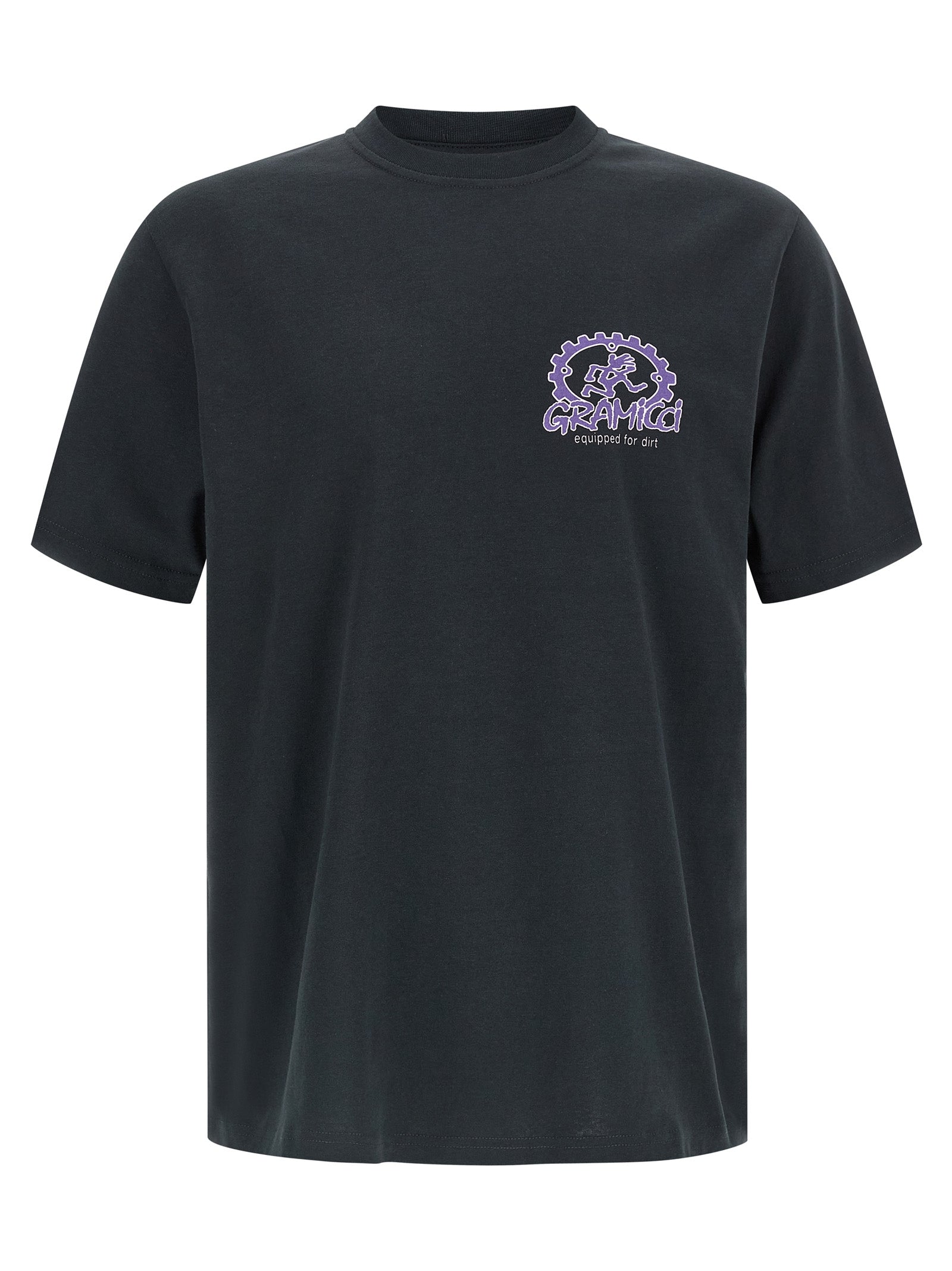 Activewear T-Shirt by Gramicci for men in cotton black & print features a dynamic silhouette with and crew neckline enhanced by functional .