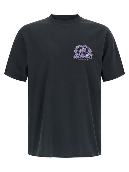 Activewear T-Shirt by Gramicci for men in cotton black & print features a dynamic silhouette with and crew neckline enhanced by functional .