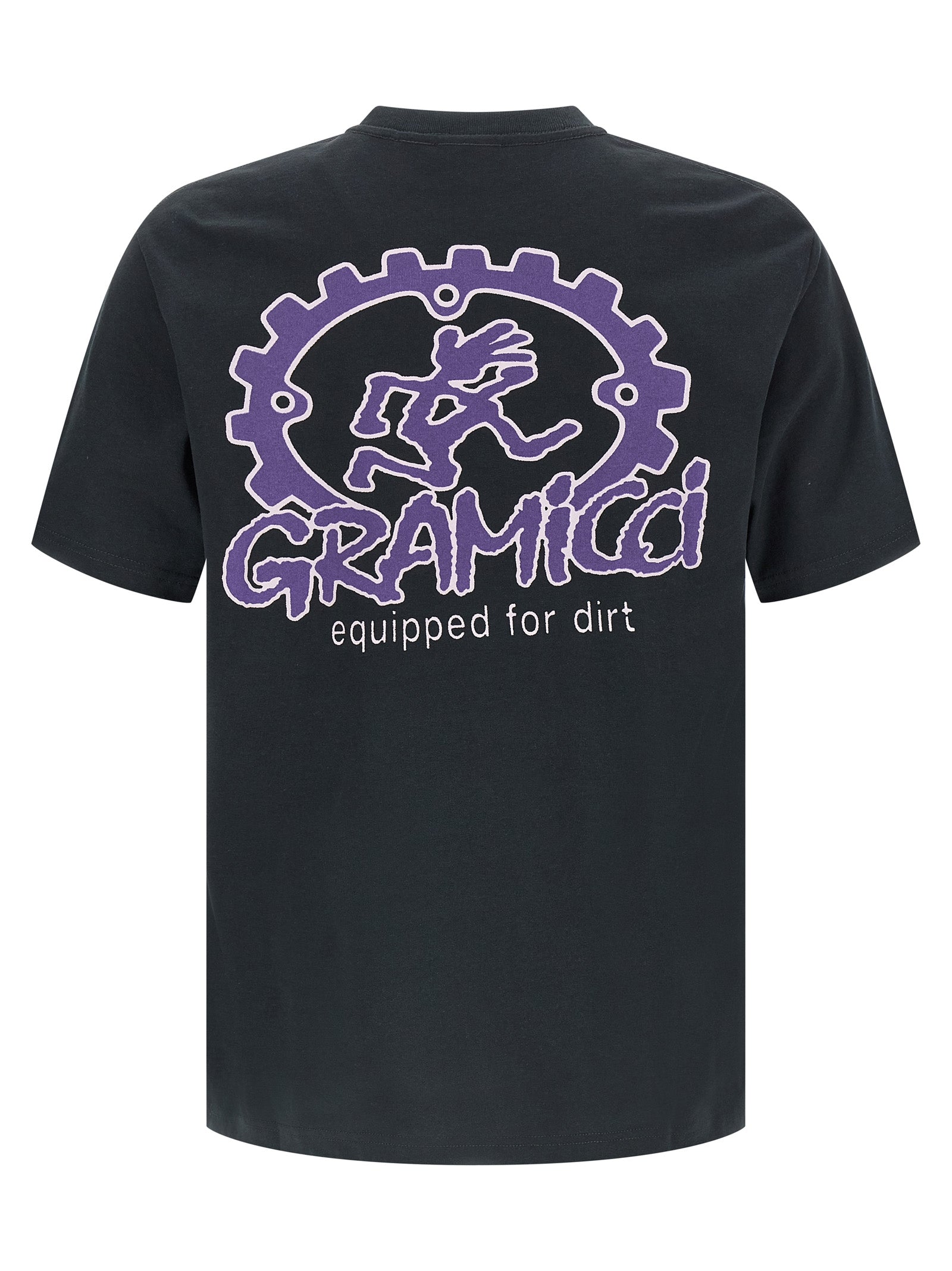 Activewear T-Shirt by Gramicci for men in cotton black & print features an ergonomic design with , highlighting a ergonomic length and ergonomic crew neckline for a high-performance look.