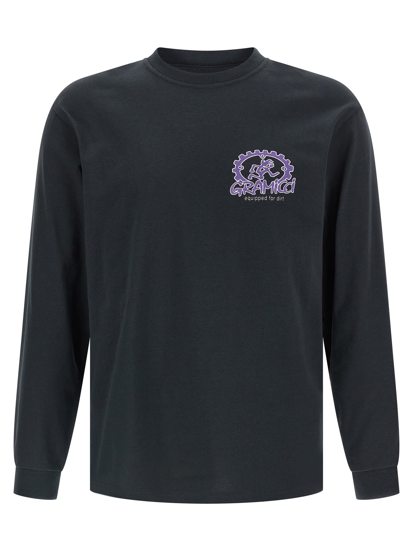 Activewear T-Shirt by Gramicci for men in cotton black & print features a versatile silhouette, showcasing a versatile crew neckline and long-sleeve detailed with high-performance for a premium look.