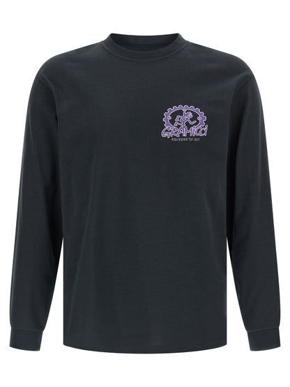 Activewear T-Shirt by Gramicci for men in cotton black & print features a versatile silhouette, showcasing a versatile crew neckline and long-sleeve detailed with high-performance for a premium look.