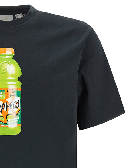Activewear T-Shirt by Gramicci for men in cotton black & print features a dynamic silhouette with and crew neckline enhanced by functional .