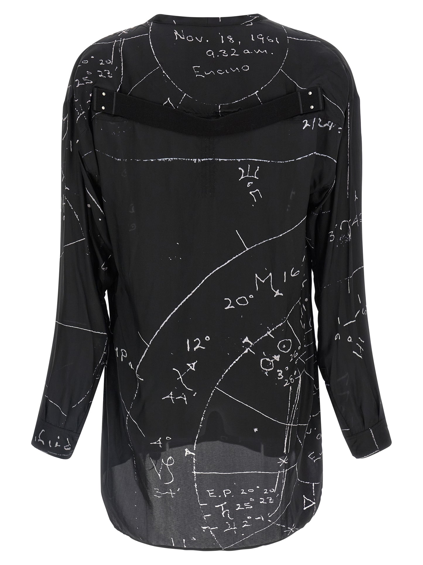 Shirt by Rick Owens for men in viscose & cupro black & patterned presents a discerning silhouette, showcasing a sophisticated v-neck neckline and for a truly discerning finish.
