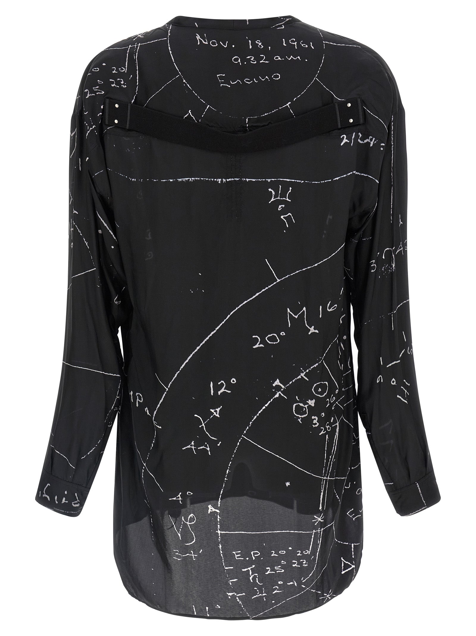 Shirt by Rick Owens for men in viscose & cupro black & patterned presents a discerning silhouette, showcasing a sophisticated v-neck neckline and for a truly discerning finish.