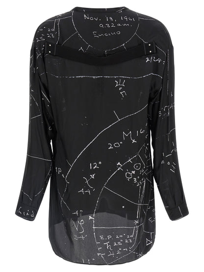 Shirt by Rick Owens for men in viscose & cupro black & patterned presents a discerning silhouette, showcasing a sophisticated v-neck neckline and for a truly discerning finish.