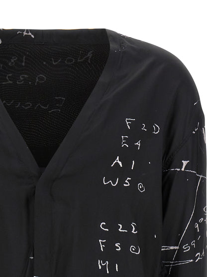Shirt by Rick Owens for men in viscose & cupro black & patterned showcases a sleek silhouette, elegantly detailed with a sleek v-neck neckline and for a sleek finish.