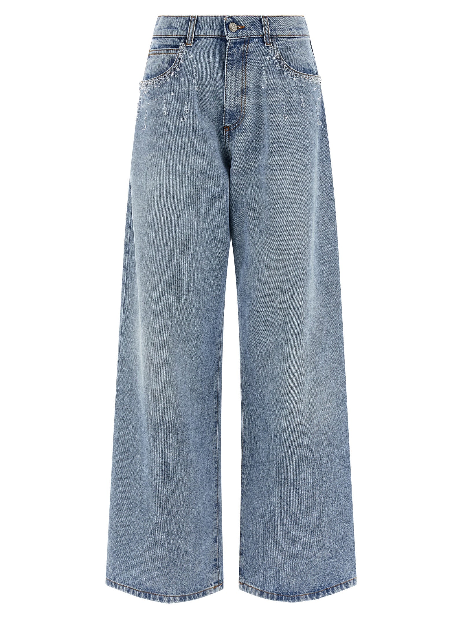 Jeans by Giuseppe Di Morabito for women in denim cotton light-blue features an sartorial straight-leg & wide and long with a cut for a sartorial finish.