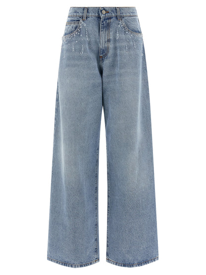 Jeans by Giuseppe Di Morabito for women in denim cotton light-blue features an sartorial straight-leg & wide and long with a cut for a sartorial finish.