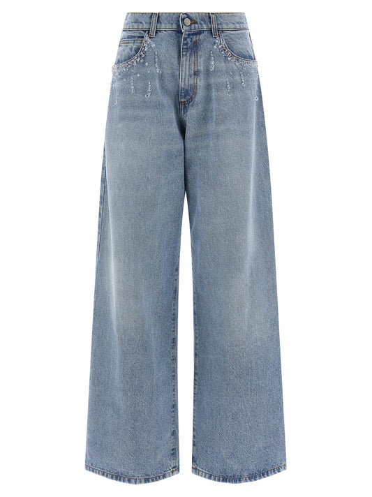 Jeans by Giuseppe Di Morabito for women in denim cotton light-blue features an sartorial straight-leg & wide and long with a cut for a sartorial finish.