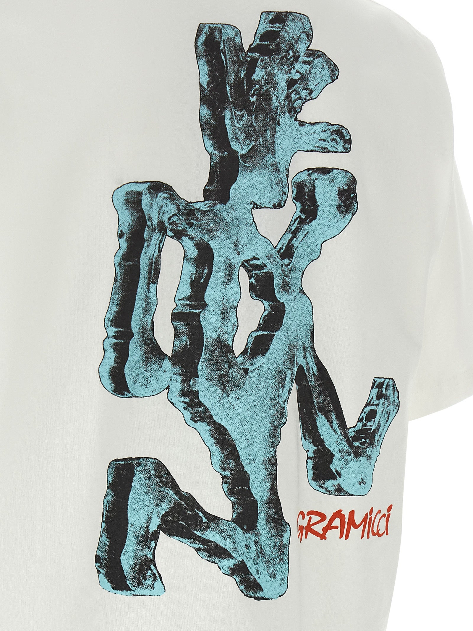 T-Shirt by Gramicci for men in cotton white & print showcases a chic silhouette, artfully detailed with a chic and for a chic finish.