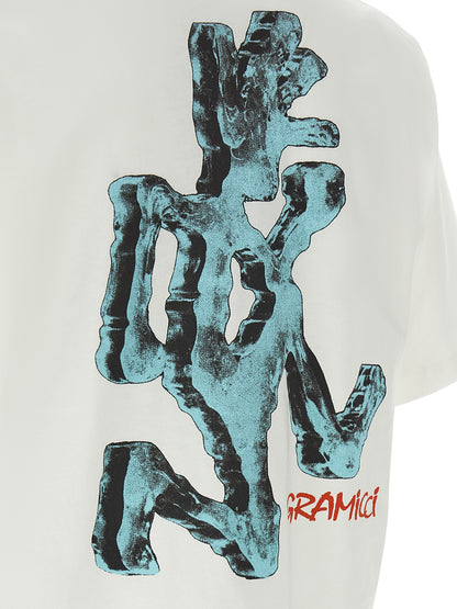 T-Shirt by Gramicci for men in cotton white & print showcases a chic silhouette, artfully detailed with a chic and for a chic finish.