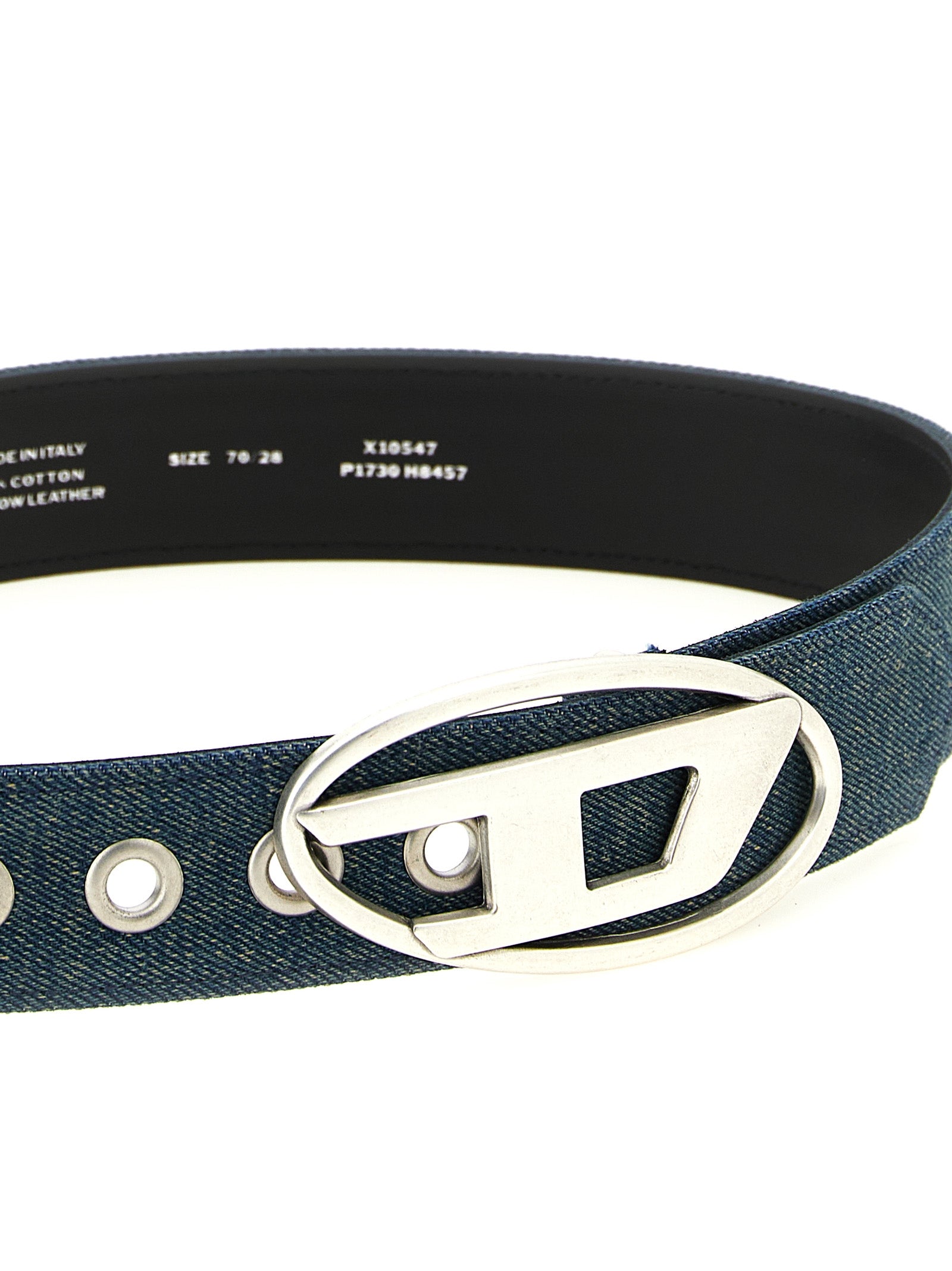 Belt by Diesel for women in denim cotton blue features a versatile silhouette, artfully showcasing the versatile design of the 1 Dr Denim Cotton Belt for a sophisticated, premium finish.