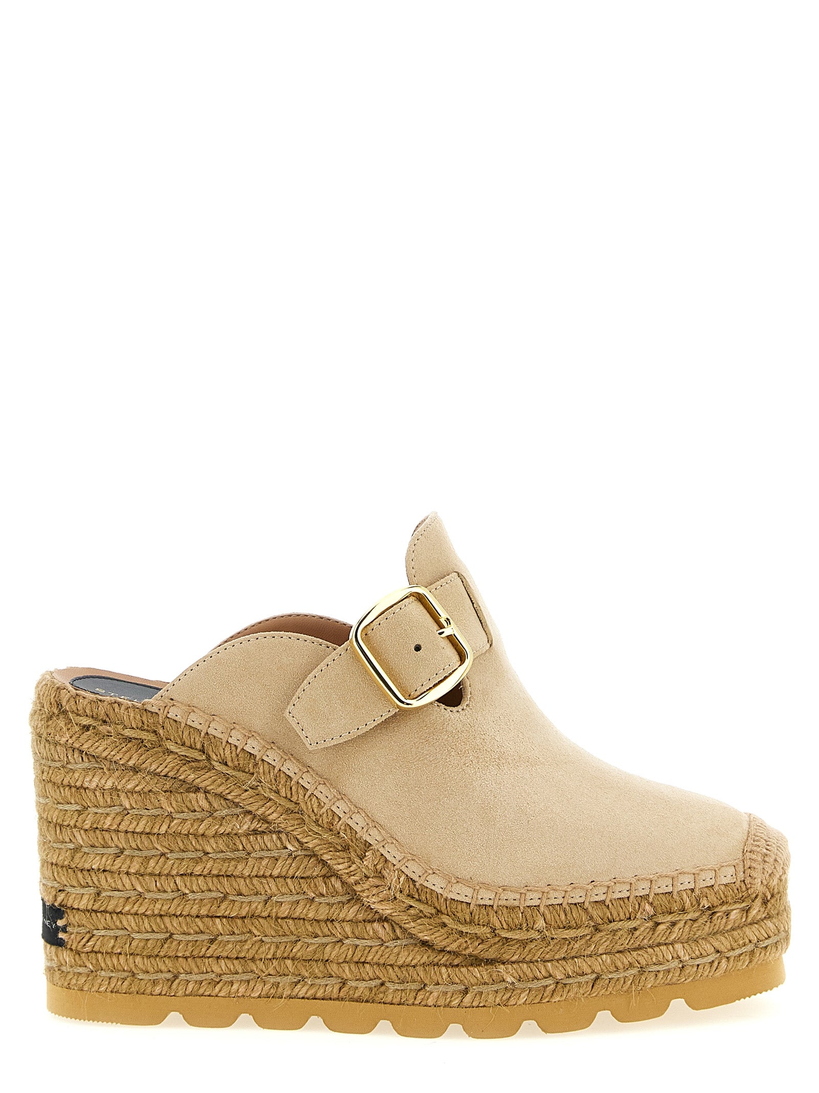 Wedge Sandals by Stella McCartney for women in jute viscose & suede leather and beige presents a captivating silhouette, showcasing the signature style of the Women's Jute Viscose & Suede Leather Wedge Sandals with a captivating wedge and captivating .