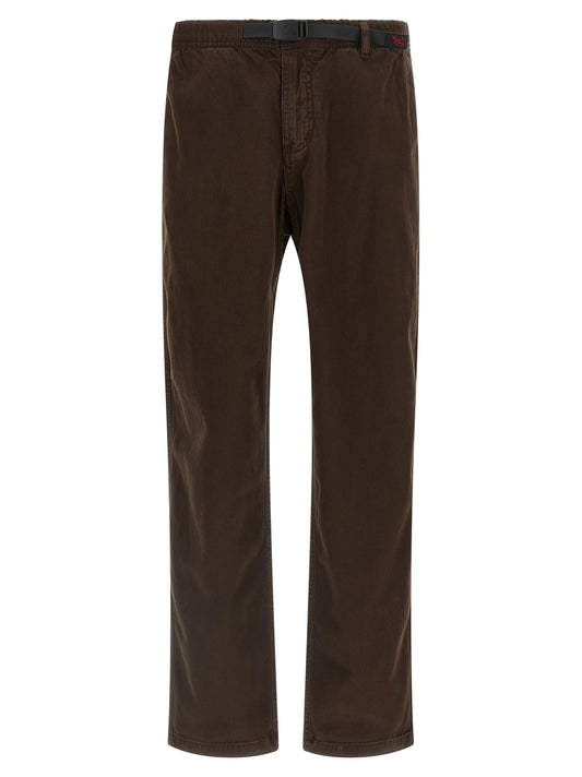 Trousers by Gramicci for men in organic cotton twill brown features a sculptural silhouette, showcasing a sculptural wide and long with a sophisticated for a sculptural finish.