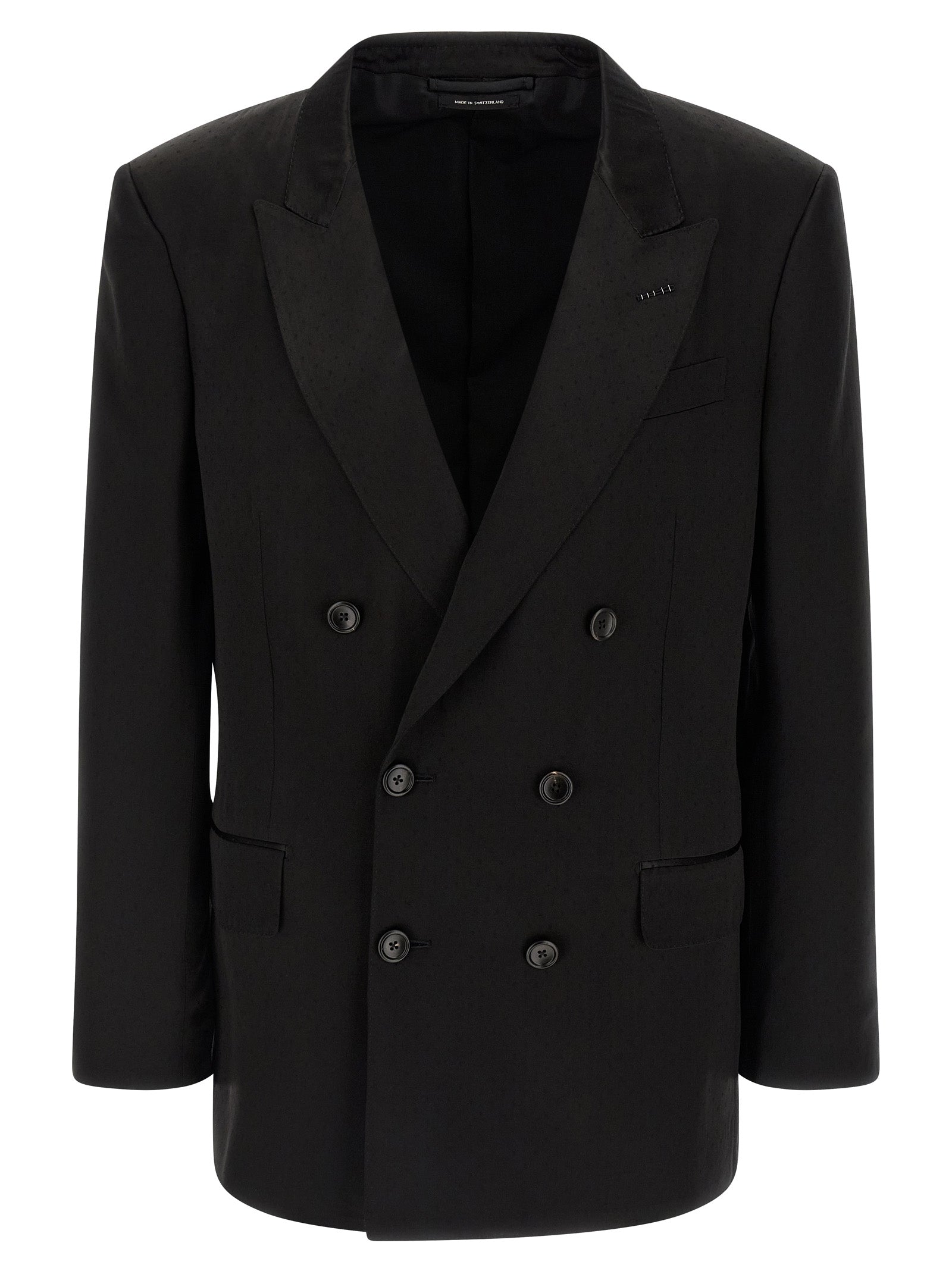 Blazer by Tom Ford for men in viscose silk & cupro black, horn & patterned showcases a polished silhouette, highlighted by a refined and polished for a sophisticated finish.